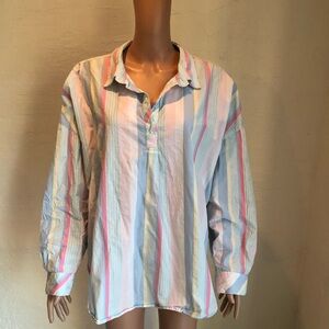 Tommy Hilfiger Stripped Shirt Women’s Size XL Relaxed-Fit Bohemian Casual Blouse